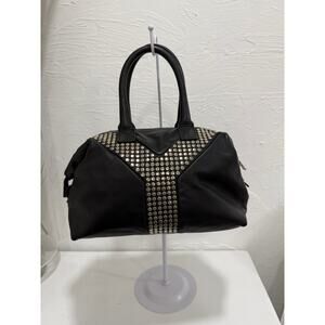 YSL Yves Saint Laurent Chevre Leather Rock Stud Large Easy Y Shoulder Bag Black